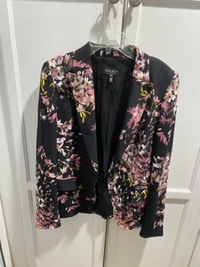 ESCADA BLACK BLAZER PINK FLORAL VINTAGE pre Owned - Picture 1 of 14
