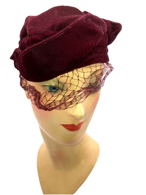 Mysterious 复古 30 年代小号晚礼服头巾帽金属红色 — 第 1/4 张图片
