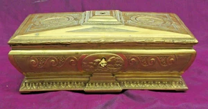 Antiguo Ataúd Joyero Ataúd Mechón Bronce Dorado Francés Bisagras con Llave 9" - Imagen 1 de 14