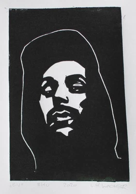 Leonhard Wachter Evidence Rapper Contemporary signiert Linolschnitt 2020 8/10 - Bild 1 von 2