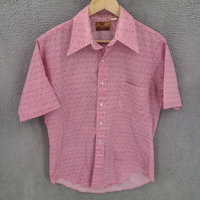 Vintage Van Heusen Shirt Mens 15.5 Pink 70s Button Up Short Sleeve - Image 1 of 4