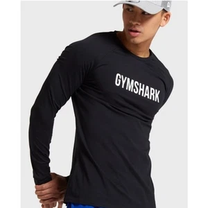 Gymshark Mens Apollo Navy Blue Long Sleeve Cotton Spandex Tee Shirt Medium - Picture 1 of 7