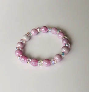 Rosa Glasperlenarmband mit runden Abstandhaltern, 6-6,5 Zoll - Bild 1 von 3