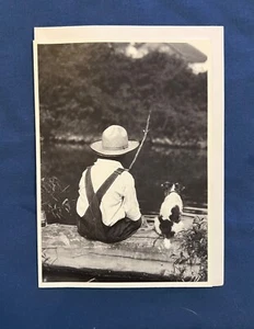 Jack Russell and a Boy Fishing - Blank Greeting Card - Picture 1 of 4
