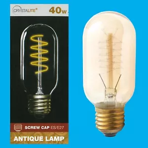 10x 40W Golden Antique Spiral Filament T45 Dimmable Tubular ES E27 Light Bulb - Picture 1 of 1