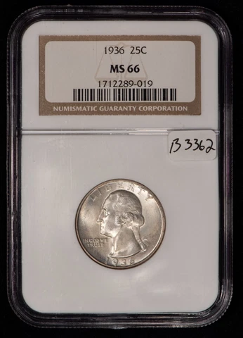 1936 25c Washington Silver Quarter - PQ Frosty Silky Coin - NGC MS 66 - B3362 Cover