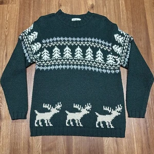 Vintage LL BEAN Boys Large 90s Knit Wool Blend Sweater Forest Moose Arctic - Picture 1 of 6