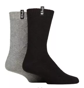 Pringle Mens Boot Socks Made From Recycled Wool 2 Pairs Black / Grey 7-11 - Picture 1 of 11