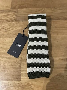 Hugo Boss Knit Tie Formal Olive/ecru Brand New With Tag Made In Italy 100% Silk - Picture 1 of 5
