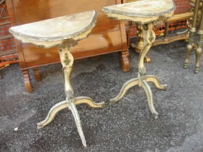 COPPIA CONSOLINE-TRESPOLI LACCATI VENEZIANI - RICCHI INTAGLI E DIPINTI - 1940 - Immagine 1 di 4