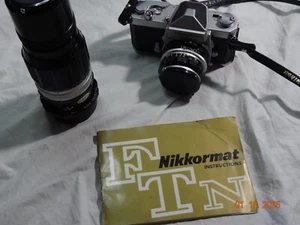 Nikkormat 35mm SLR Film Camera With  50mm Nikkor-H 50mm F2  and 200 mm lens - Picture 1 of 24