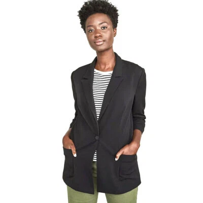 Chaqueta Blazer Elizabeth & James Negra Manga Acanalada Un Botón Bolsillos Ceñidos 2 Foto 1 de 4