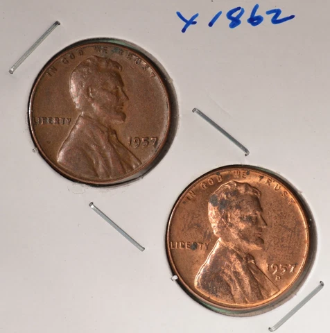 1957-P + 1957-D USA Lincoln Wheat Cent Set - INV# X-1862   🇺🇸 Cover