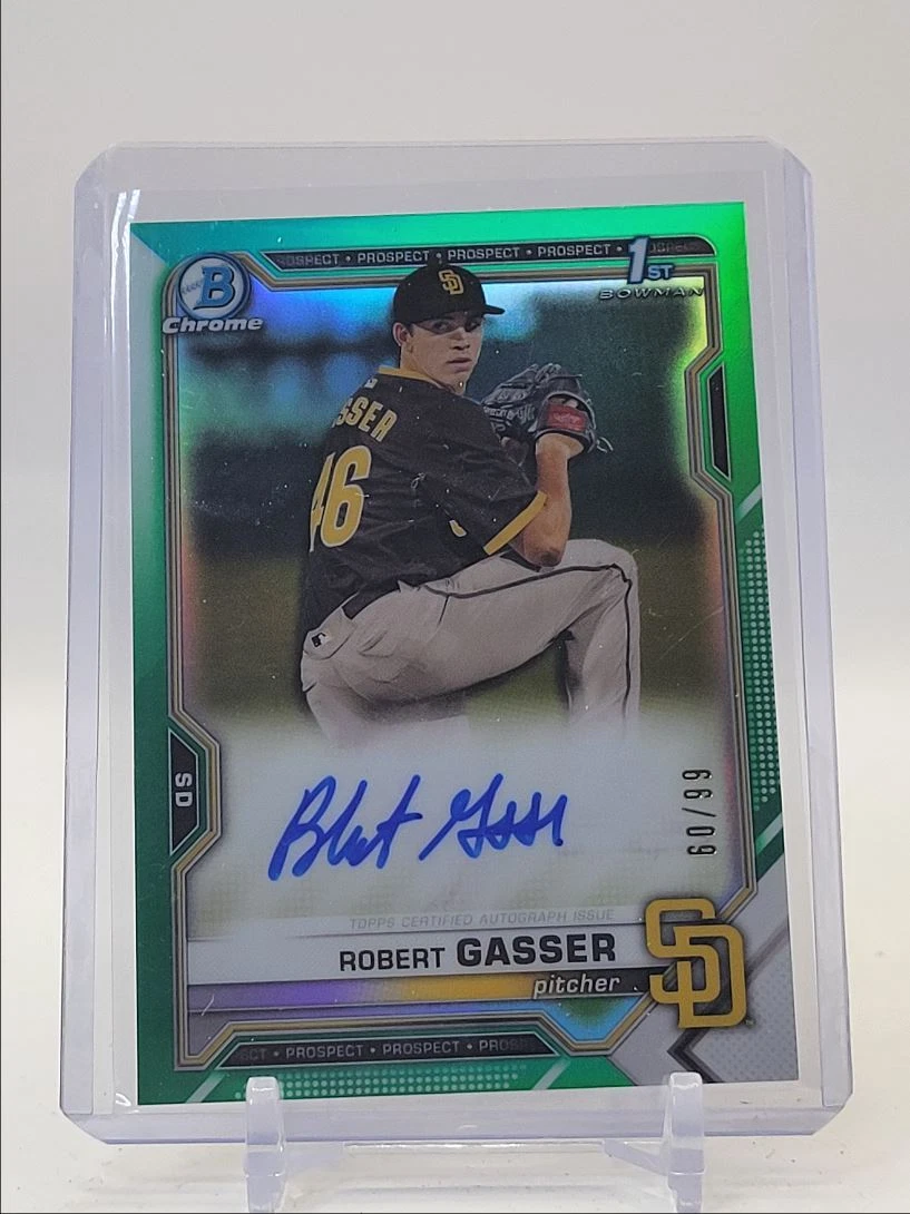 ROBERT GASSER 2021 BOWMAN CHROME DRAFT 1ST GREEN REFRACTOR AUTO /99 Q2090