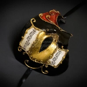 Mens Masquerade Mask Classic Musical Half Phantom of the Opera [Black/Red] - Picture 1 of 4