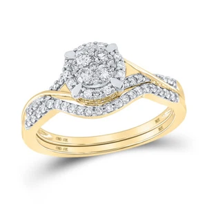 10kt Yellow Gold Round Diamond Bridal Wedding Ring Band Set 3/8 Cttw - Picture 1 of 1
