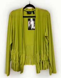 Attitudes by Renee Como Jersey Knit Fringe Cardigan-Bright Green-XL - Picture 1 of 3