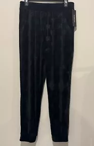NWT bebe Women's Black Velour Logo Print All Over Pants Size M $69 - Picture 1 of 2