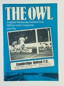 Sheffield Wednesday V Cambridge United 1977/78 22-04-1978 división 3 - Imagen 1 de 1