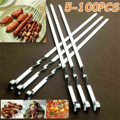 12Pcs BBQ Barbecue Skewers Long Metal Kebab Shish Food Meat Grill Sticks Cooking - Image 1 of 4