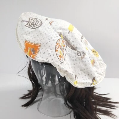 Vintage 70s Chef Bakers Cap Cotton Hat Beret Drawstring Calico Rolling Pin 12" - Image 1 of 4