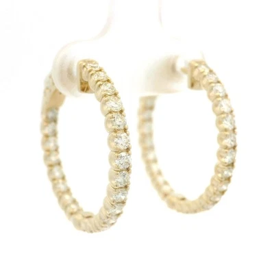 Nuevos aretes tipo argolla de lujo de oro amarillo de 14 k de 1,71 ctw con cierre de empuje Foto 1 de 4