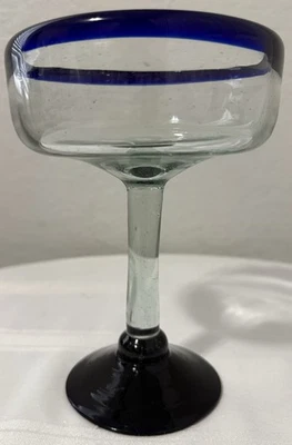 Vaso Margarita mexicano grande soplado a mano diseño azul cobalto y verde vajilla Foto 1 de 4