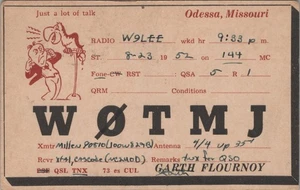 vintage amateur ham radio QSL postcard W0TMJ Garth Flournoy 1952 Odessa Missouri - Bild 1 von 1