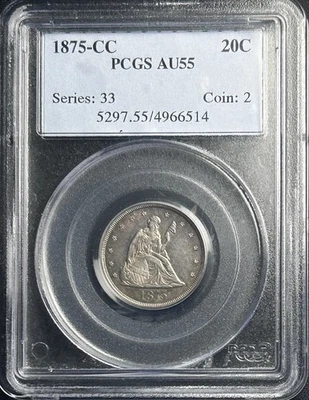 1875-CC 20c Twenty Cent Piece PCGS AU55 Carson City Nice Quality - Image 1 of 4
