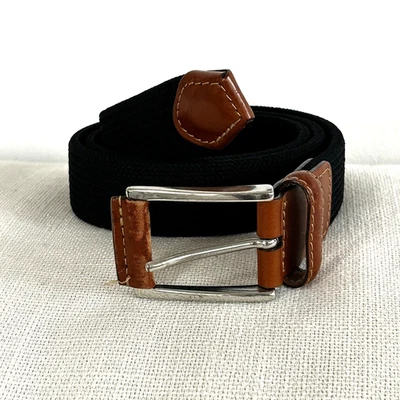 Cinturón Tejido Testoni Para Hombre Talla 36 Negro Marrón Cuero Hebilla Básico Clásico Foto 1 de 4