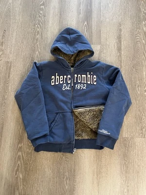 Sudadera con capucha forrada de piel azul vintage Y2K Abercrombie & Fitch para mujer talla XL con cremallera Foto 1 de 4