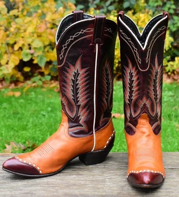 Botas occidentales vintage Tony Lama para mujer punta de ala marrón bordadas talla 9B usadas en excelente estado Foto 1 de 4