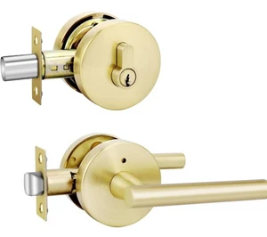 Front Door Handle and Deadbolt Set Gold Exterior Door Lock Set with - Picture 1 of 5