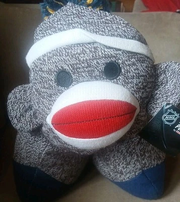 NHL SABRES  HOCKEY New YORK PLUSH Plushland  Sock Monkey Pillow 2013 NWT - Image 1 of 4