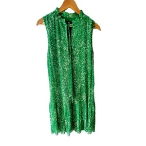 DKNY Bright Green and White Floral Print Pinch Pleat Trapeze Dress Size 8 - Picture 1 of 3