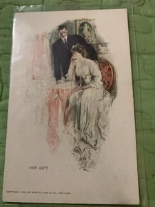 Tarjeta postal de 1909 Her Gift Baby In Bassinet - Imagen 1 de 3