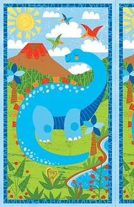 Panel de edredón de dinosaurio Dandy Dinos algodón 24 por 43 pulgadas - Imagen 1 de 1