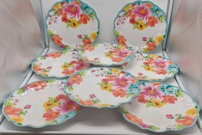 Plato de cena Pioneer Woman Breezy Blossoms multicolor melamina JUEGO DE 8 **LEER* Foto 1 de 4