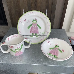 Kelly b Rightsell Dish Set Frog Froggie Girl Pink - Picture 1 of 7