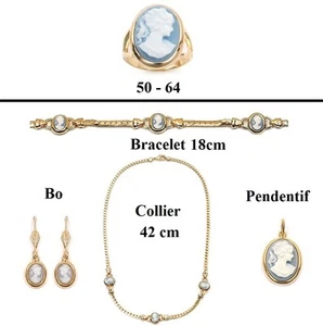 Dolly-Bijoux Grosse Bague T52 Camée Pierre AGATE Bleu Imitation plaqué Or 18k - Picture 1 of 1