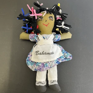 Vintage Bahamas Souvenir lokale ethnische Pin-Up Mädchen Kleidung schwarze Haare mit Schleifen - Bild 1 von 7