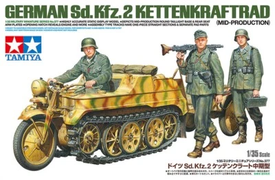 TAMIYA 1:35 MEZZO MILITARE GERMAN SD.KFZ.2 KETTENKRAFTRAD E 3 FIGURE   ART 35377 - Immagine 1 di 2
