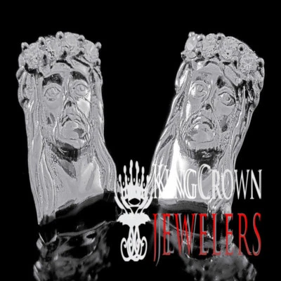 Brinco de prata real com acabamento em ouro branco 14k estilo rapper épico cabeça de Jesus - Imagem 1 de 4