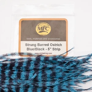 Montana Fly Company Strung Barred Ostrich 5" Strip - Blue/Black - Picture 1 of 4