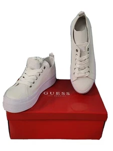 NWB Guess Sneakers Women's Shoes High Top Lace Up Canvas White Size 5.5M - Picture 1 of 12