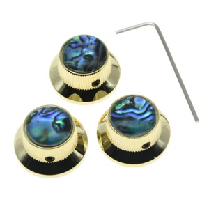Set of 3 Gold Abalone Top ST Guitar Metal Knobs Fits 6mm Pots w/ Set Screw - Picture 1 of 7