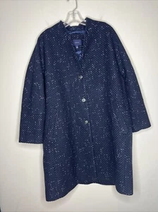Lands End Women’s Blue Speckled Tweed Coat Size 18 Lined Classic Button Up - Picture 1 of 6