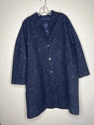 Lands End Women’s Blue Speckled Tweed Coat Size 18 Lined Classic Button Up - Image 1 of 4