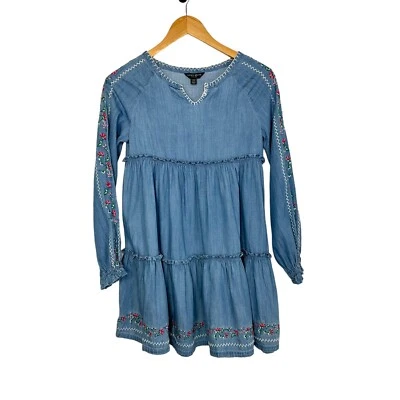 Lucky Brand Girls Embroidered Cotton Dress Sz Large (12/14) Blue Long Sleeve - Image 1 of 4