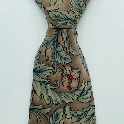 HUNTING HORN Vintage Masculino Gravata Art Nouveau Folha Floral Seda Marrom EUA 3,75"x59" - Imagem 1 de 4